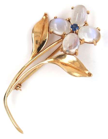 Fun 14K YG and Moonstone Flower Brooch