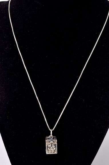 Hollow Box Pendant Necklace in Sterling Silver