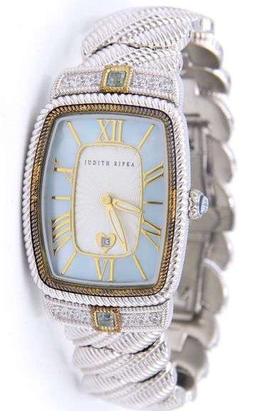 Judith Ripka Blue Mother of Pearl Rectangle Dial Watch