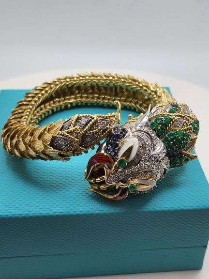 Investment! Dragon bracelet! Extremely unique and rare 18KT Gold Bejeweled Dragon Bracelet