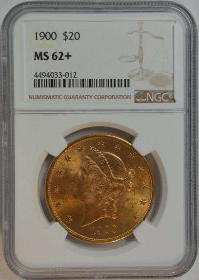 Choice BU 1900 $20 Liberty Gold Piece. NGC MS62+