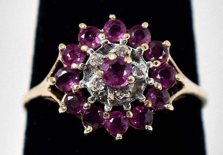Pretty 10K Yellow Gold Ruby Gemstone Ring with Diamond Accents