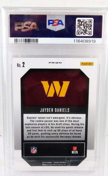 Jayden Daniels Rookie #2 Football Card, Graded 8 NM MT