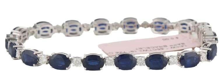 New 16.52ctw Oval Sapphire and 1.55ctw Diamond Tennis Bracelet in 14K