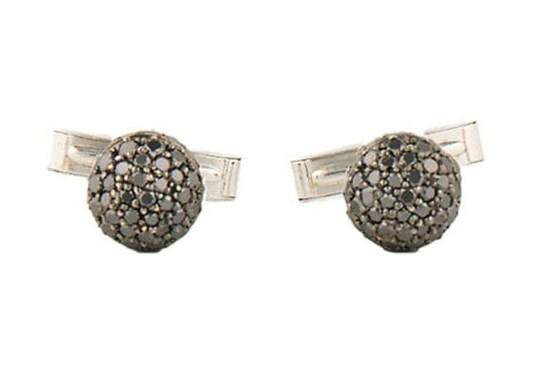 Pave Black Diamond Bejeweled Ball Cuff links in 18K