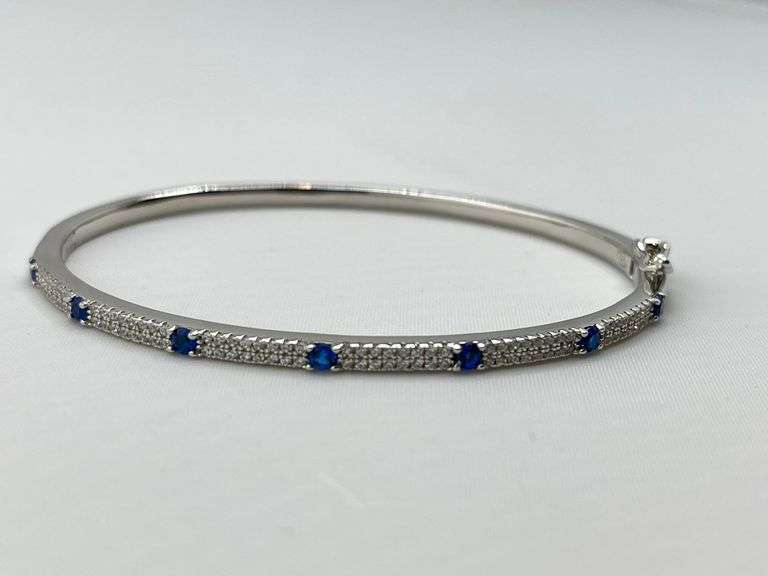 925 Sterling Silver Cubic Zirconia And Blue Stone By The Yard Bangle