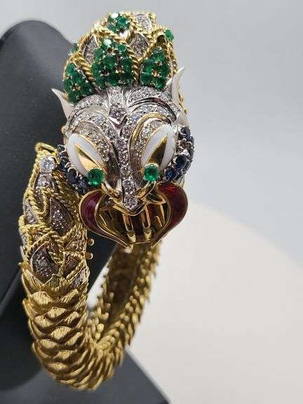 investment! Dragon bracelet !Extremely unique and rare18KT Gold Bejeweled Dragon Bracelet
