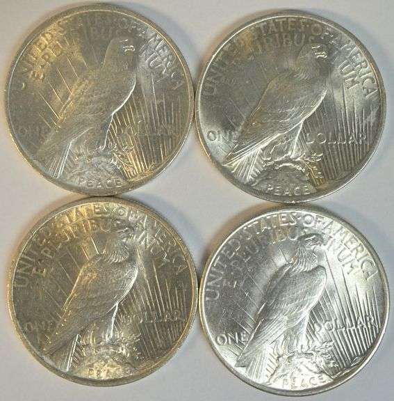 BU 1922, 1923, 1924, & 1925 Peace Silver Dollars. Flashy