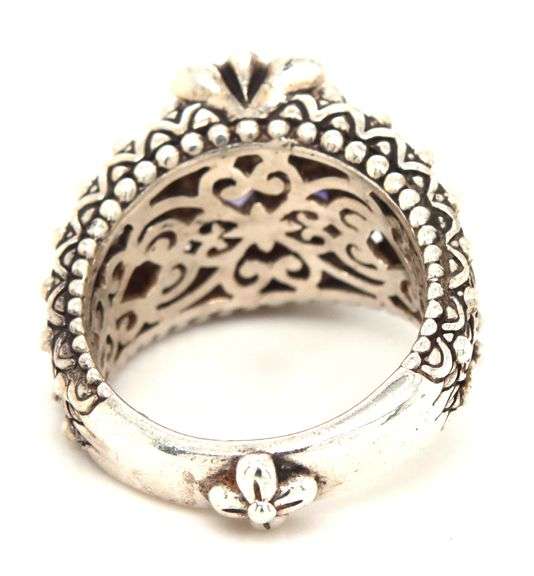 Barbara Bixby gold and sterling silver white topaz and lolite flower ring