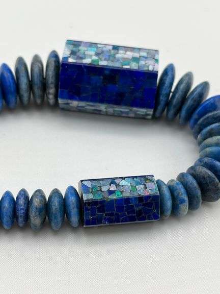 925 Sterling Silver DTR Jay King Mosaic Opal Beaded Lapis Lazuil Necklace