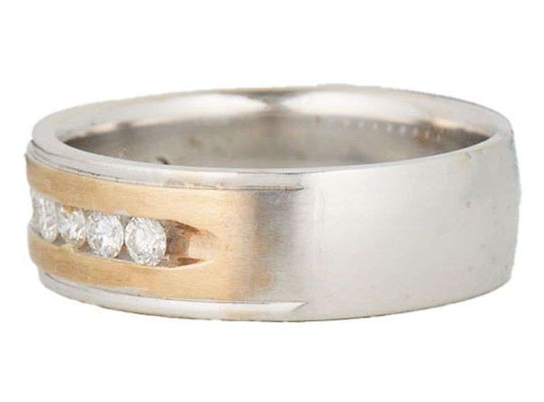 Gents 0.45ctw Diamond Channel Set Two Tone Band Ring in 14K
