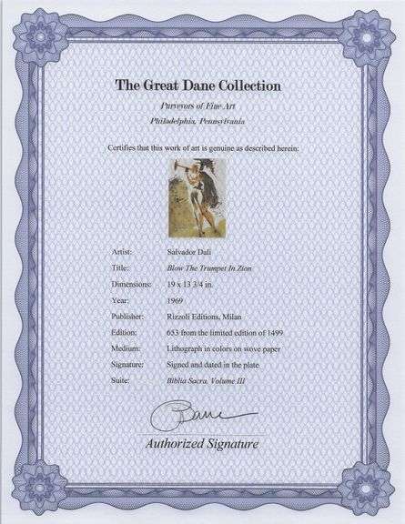 Highly Collectible and Rare Salvador Dali Original Lithograph from the 'Biblia Sacra' Suite