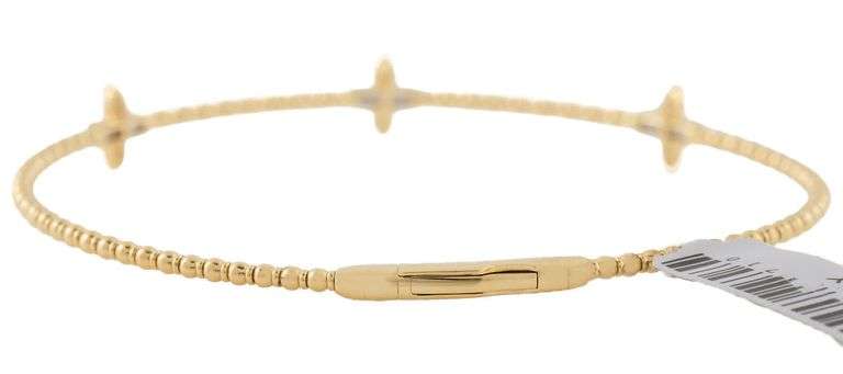 New 0.35ctw Diamond Floral Station Beaded Flex Bangle Bracelet in 14K