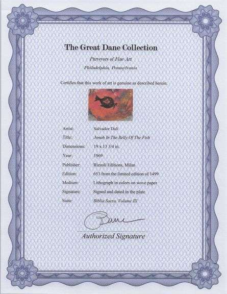 Highly Collectible and Rare Salvador Dali Original Lithograph from the 'Biblia Sacra' Suite