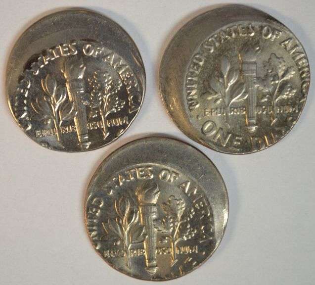 Great lot of 3 different Off-Center BU Roosevelt Dime Errors