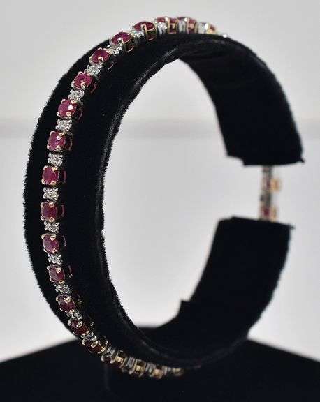 Stunning 14K Yellow Gold Ruby Gemstone Bracelet with Diamond Accents
