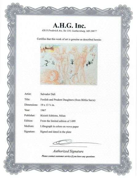 Highly Collectible and Rare Salvador Dali Original Lithograph from the 'Biblia Sacra' Suite