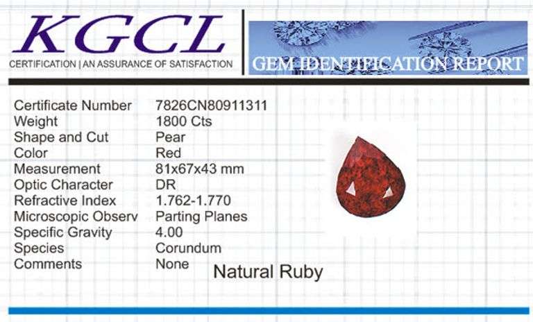 Magnificent Huge Museum Size 1800 Ct Certified Red Ruby