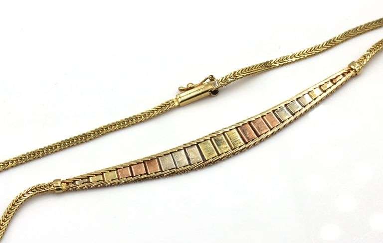 Estate 14K Tri-Color Gold Necklace & Bracelet Suite