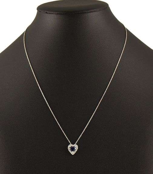 Heart Shaped Sapphire and 0.25ctw Diamond Frame Pendant Necklace in 18K
