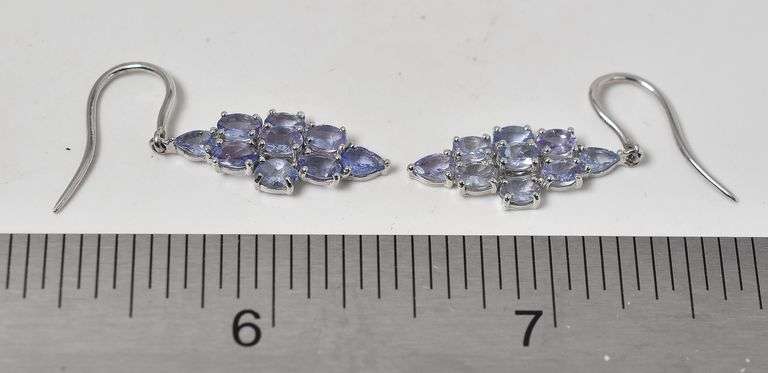 Dazzling 10K white Gold Iolite Gemstone Dangle Earrings