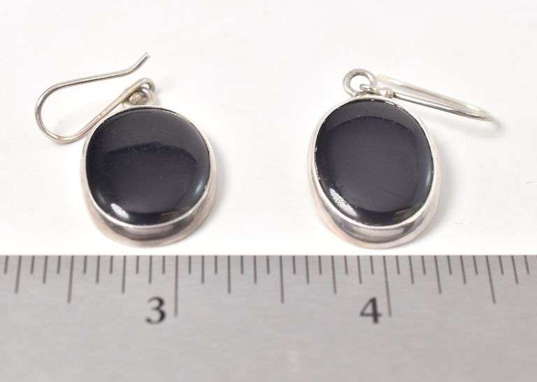 Black Onyx Dangle Earrings in Sterling Silver