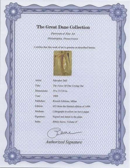 Highly Collectible and Rare Salvador Dali Original Lithograph from the 'Biblia Sacra' Suite