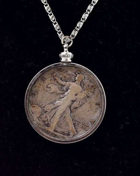 1917 Liberty Half Dollar Pendant Necklace in Sterling Silver