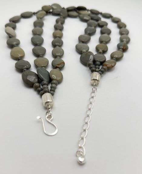 925 Sterling Silver Jay King DTR Olive Green Jasper Triple Strand Necklace