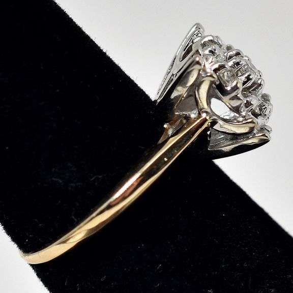 Sparkling 14K Yellow and White Gold Diamond Cluster Ring