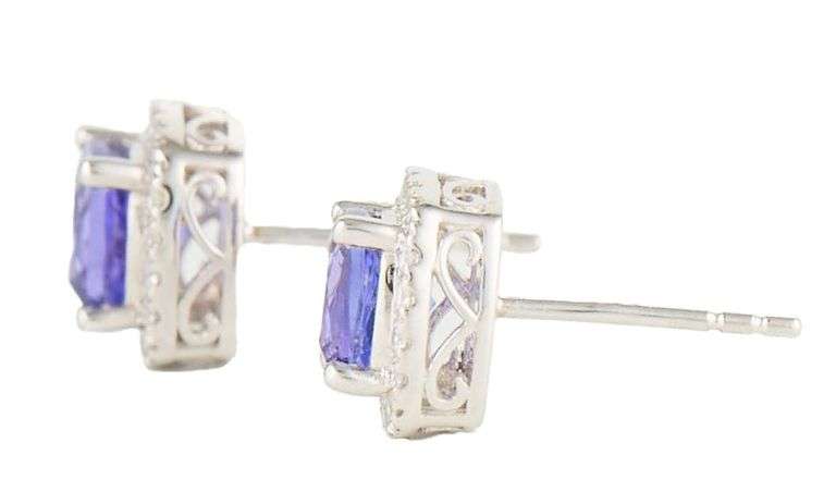 New 1.09ctw Cushion Tanzanite and 0.32ctw Diamond Frame Stud Earrings in 14K