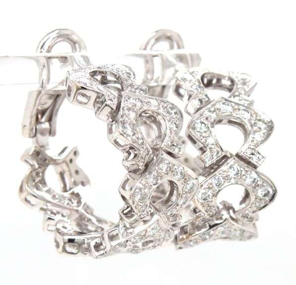 18kt White gold 1.65ctw pave diamond fancy wide hoop earrings