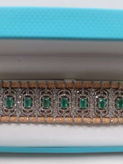 New! +10 ctw all natural emerald and diamond  weaved on fabric bracelet