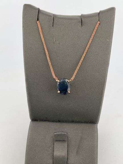 CERTIFIED 14K ROSE GOLD NECKLACE WITH NATURAL SAPPHIRE