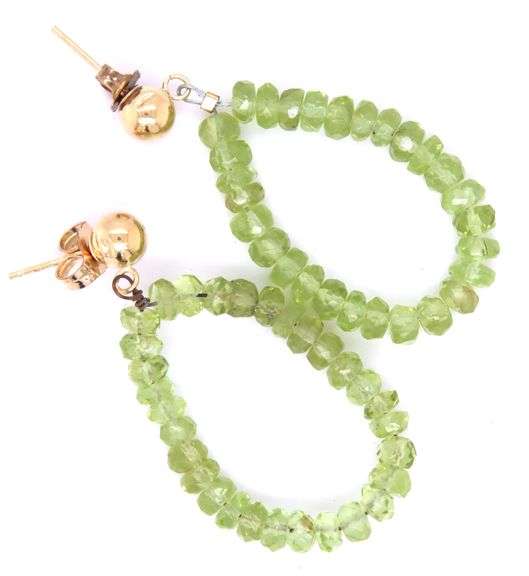 14kt Yellow gold Peridot beads hoop earrings