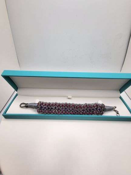 New! +15 ctw all natural Amethyst, sapphire ruby and diamond  weaved on fabric bracelet