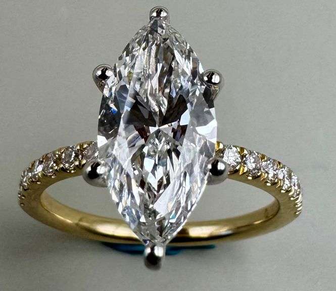 14K Two-Tone Gold Marquise Lab Diamond Ring of 2.85ct