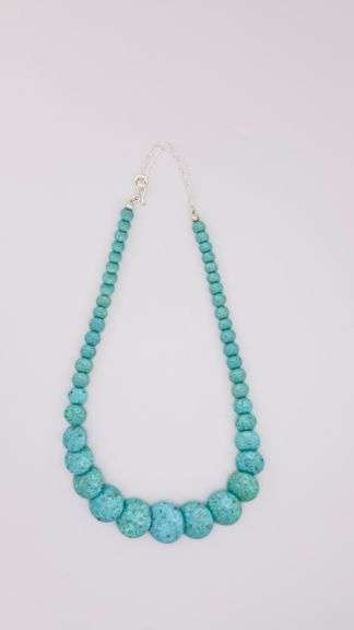 925 Sterling Silver Jay King DTR Graduated Turquoise Disc Shape Necklace