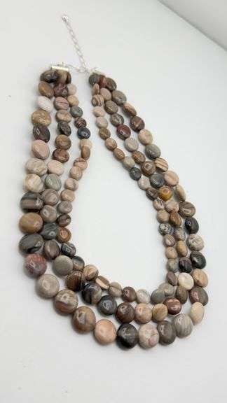 925 Sterling Silver Jay King DTR Multi Strand Flat Botswana Agate Beads Necklace