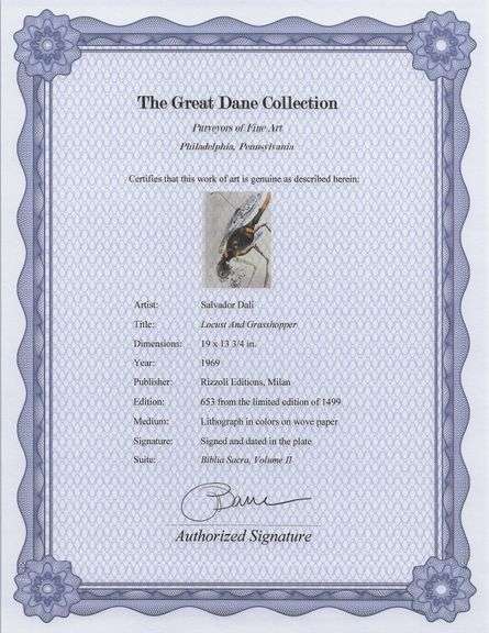 Highly Collectible and Rare Salvador Dali Original Lithograph from the 'Biblia Sacra' Suite