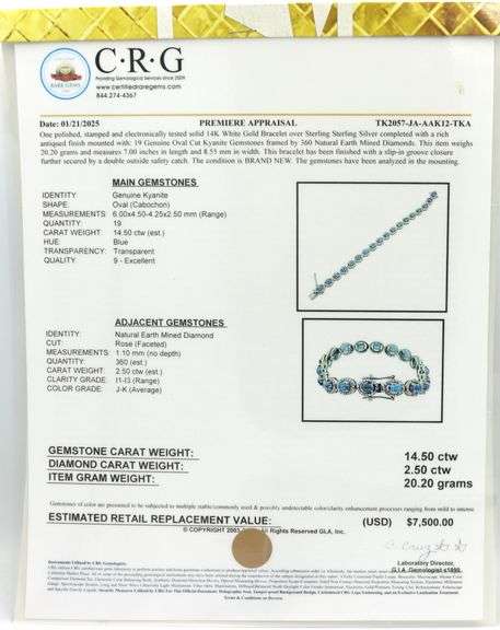 Charming 14.50CTW Oval Shaped Cabochon-Cut Kyanite & 2.50CTW Diamond Bracelet on 14K White Gold Over