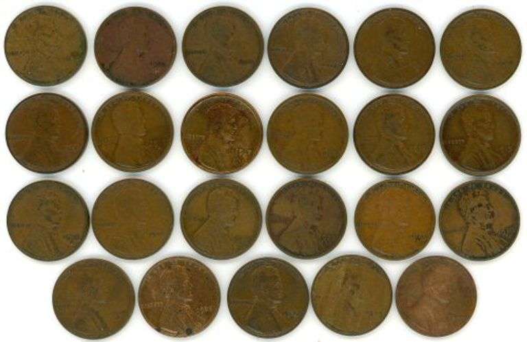 23 Different Lincoln Wheat Cents: 1909-1933-D
