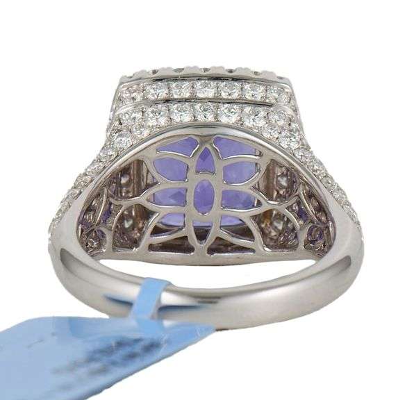 New 7.03ct Cushion Tanzanite and 2.43ctw Pave Diamond Frame Ring in 14K