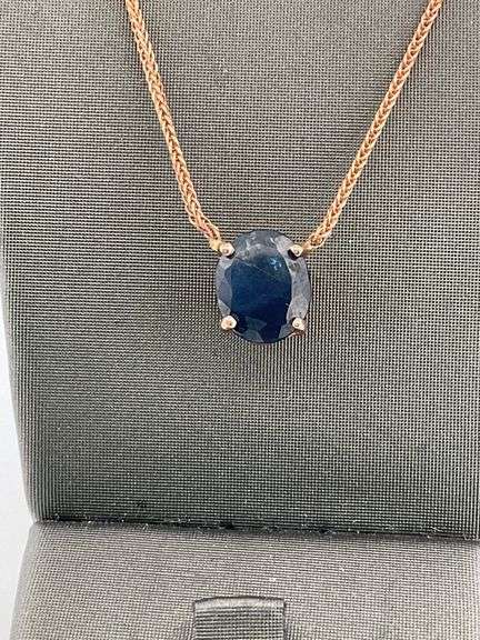 CERTIFIED 14K ROSE GOLD NECKLACE WITH NATURAL SAPPHIRE