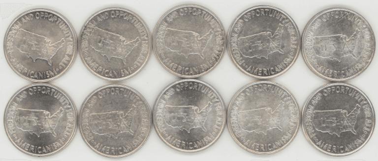 Half Roll of ten (10) Gem BU 1952 Washington-Carver Commemorative Halves