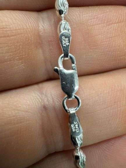 Italian 925 Sterling Silver 3mm Diamond Cut Rice Oval Bead Chain 24" Necklace Italy