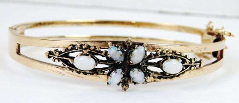 Vintage Sterling Vermeil Opal Bangle Bracelet