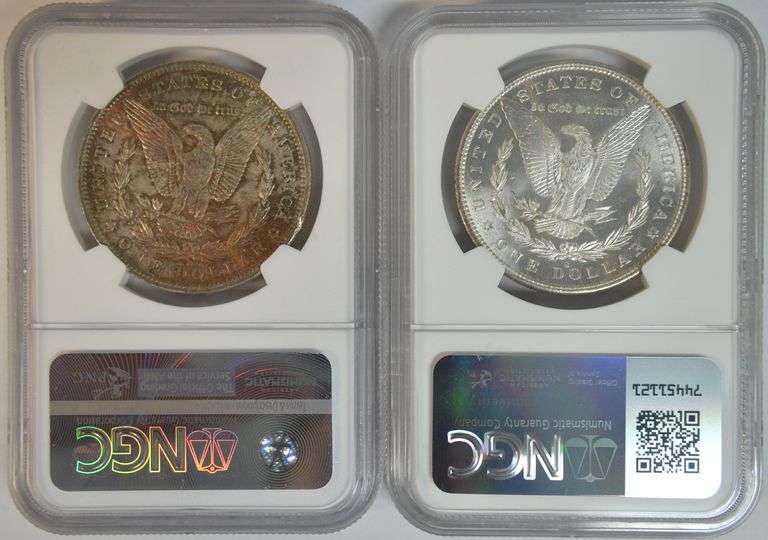 Lovely NGC MS64 pair of Morgan Silver Dollars: 1880-S & 1883-O