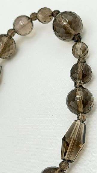 PJC India 925 Sterling Silver Faceted Smokey Quarts Beads Necklace