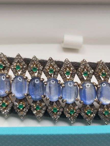 New! +15 ctw all natural sapphire, emerald and diamond  weaved on fabric bracelet